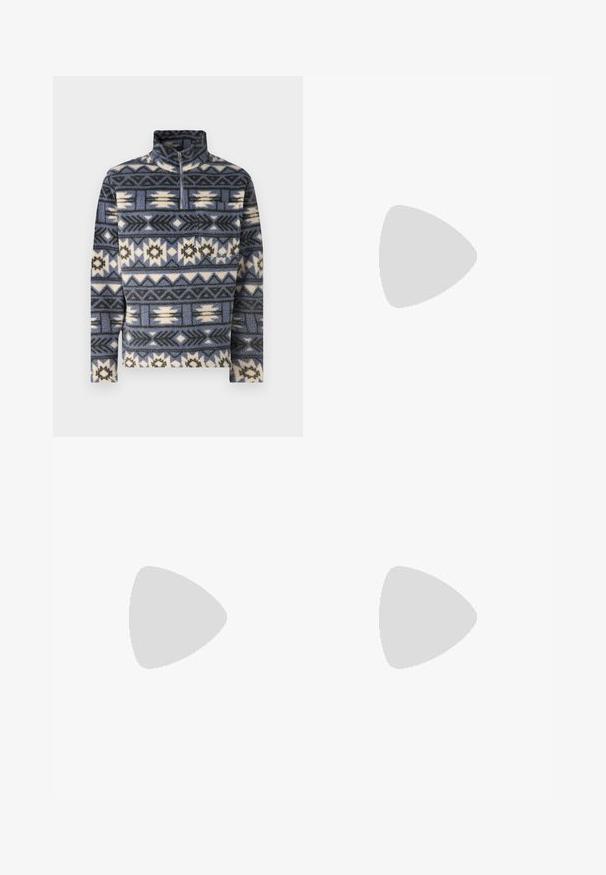 Jack & Jones JORIBIZA HALF ZIP - Fleecová mikina - night shadow blue; Bílé triko z bavlny s krátkým rukávem, kulatým výstřihem, volným střihem a bez viditelných log či vzorů. Hladká textura a minimalistický design.; Kalhoty s vysokým pasem, volného střihu, vyrobené z vybledlého černého denimu. Mají pět kapes, poutka na opasek a čistý, rovný střih nohavic.; Šedé a bílé tenisky s svrškem z jemné kůže a kůže, kulatou špičkou, plochými tkaničkami a gumovou podrážkou s akcentem v barvě gumy.