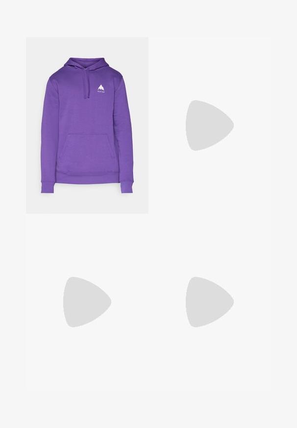 Burton MOUNTAIN HOODY - Felpa con cappuccio - imperial purple; T-shirt grigio a maniche corte realizzato in un morbido tessuto di texture, con un piccolo logo blu di Patagonia sul lato sinistro del petto. Senza ulteriori fantasie.; Pantaloni grigi scuri realizzati in tessuto resistente, dotati di tasca con zip, taglio dritto e passanti per cintura per una vestibilità regolabile.; Sneakers impermeabili marroni con tomaia testurizzata, dettagli perforati, supporto al tallone nero e suola in gomma grigia. I lacci sono decorati con estremità metalliche.