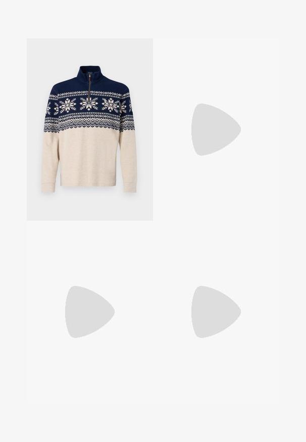 Polo Ralph Lauren LONG SLEEVE HALF ZIP - Pulover - multi coloured; Cămașă polo albă din bumbac, cu un guler clasic, placket cu trei nasturi și un buzunar pe pieptul stâng; logo mic pe tiv.; Pantaloni kaki, amestec de bumbac, croială drept, cu pliuri frontale, bucle pentru curea și închidere cu nasture. Textură netedă, fără modele.; Adidași din piele bej cu vârful rotunjit, design minimalist, detalii subtile de cusătură și un superior texturat, pe o talpă deschisă.