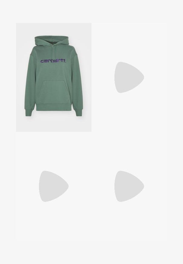 Hanorac verde dintr-un material moale, care dispune de o buzunar frontal și un mare logo brodat "carhartt." de culoare violet pe partea din față.; Converse FOREST ART TEE - Tricou cu imprimeu - black; Jeans din denim cu picioare largi, de culoare albastru închis, cu talie înaltă, buzunare frontale și fermoar cu buton metalic. Textură netedă și design clasic.; Pantofii sport din piele albă cu accente din suede bej, cutie pentru degete perforată, șireturi plate și o talpă texturată de crem. Prezintă branding subtil pe călcâi.
