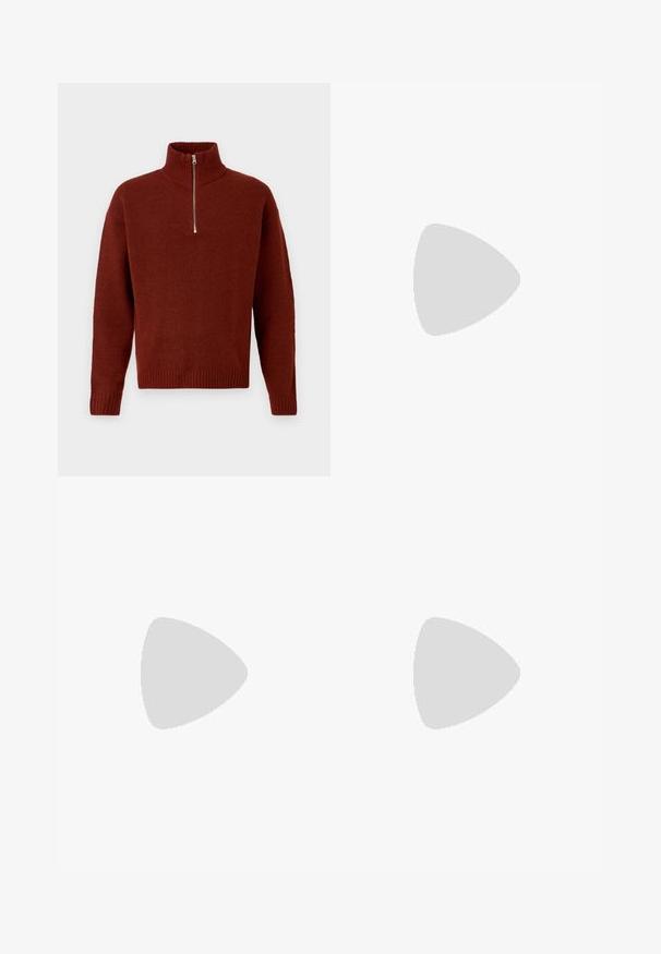 Jack & Jones JOROLLIE HALF ZIP - Pullover - dark brown; Pantalons noirs au design droit, fabriqués à partir d'un tissu lisse. Dotés de plis sur le devant et d'une fermeture à un bouton à la taille.; Des baskets en cuir blanc avec une finition lisse, un bout rond, des lacets plats et une semelle texturée. Accents en daim gris au niveau du talon.; Montre en métal argenté avec un cadran bleu brossé, des index heures blancs et un affichage de la date. Comprend un bracelet métallique à maillons et le logo de la marque.