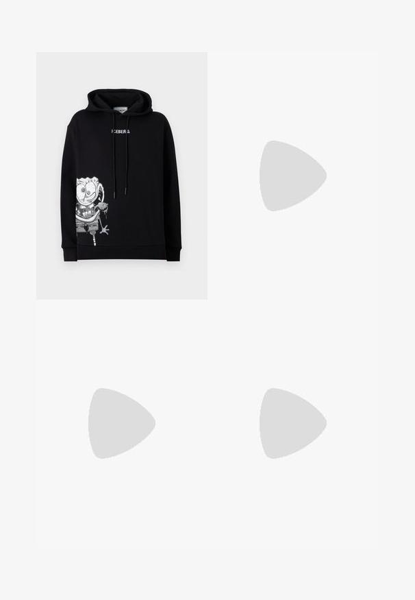 Black hoodie with a graphic of a cartoon character in gray and white. Features a front pocket and drawstring hood, made of soft fabric.; Bonsai SUPER LOOSE FIT PANT UNISEX - Trousers - medium grey; Stuart Weitzman CLUB CLASSIC PENNY LOAFER - Smart slip-ons - black; Iceberg ZAINO - Bum bag - nero