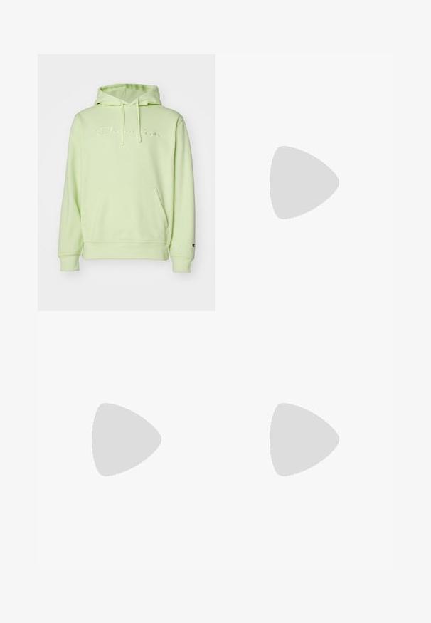 Sweatshirt capuz verde claro com um bolso canguru, apresentando o logótipo "Champion" bordado e punhos canelados. Tecido macio, corte relaxado.; T-shirt de algodão preto com decote redondo, com riscas brancas nas mangas e o número "54" com "CAMPEÃO" impresso em cinza.; Calções atléticos pretos com um cós elástico, feitos de um tecido macio, apresentando um pequeno logótipo branco no lado inferior esquerdo.; Roupas de atletismo pretas com um acabamento em rede, detalhes em branco, sola texturizada e uma aba no calcanhar vermelha para um toque adicional.