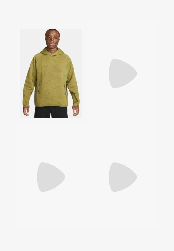 Olive green hoodie with a textured pattern, featuring a kangaroo pocket and zippers on the sides. Made of soft, durable fabric.; White cotton t-shirt with short sleeves, round neckline, and a black Nike logo on the left chest area. Smooth texture and classic fit.; Black drawstring waist casual pants with side seam pockets and straight leg cut on a plain background.; White leather sneakers with a black Nike swoosh, light blue and grey rubber sole, and classic lace-up design. Feet resting on a filing cabinet.