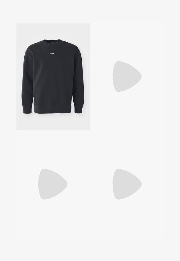 Svart sweatshirt i bomull med rund hals, långa ärmar och en liten vit "LEVI'S"-logotyp på bröstet.; Vit bomulls t-shirt med korta ärmar, rundad halsringning och subtil Levi's-logotyp tryckt i mitten. Mjuk textur och standard passform.; Svarta shorts i bomull med en standard midja, två framfickor och en avslappnad passform. Enkelt mönster utan synliga mönster.; Svart läderklänningsko med rund tå, snörning och låg staplad klack. Slät yta med minimala sömdetaljer.