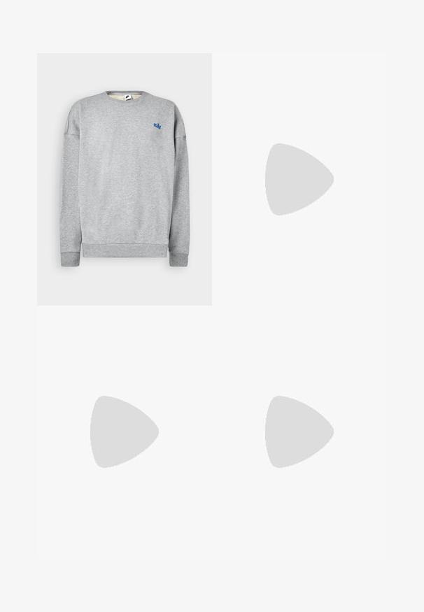 Sweatshirt cinza feito de uma mistura suave de algodão, com um decote redondo e punhos em malha, apresentando um pequeno logótipo azul da Nike no peito.; Calças de treino pretas em mistura de algodão, com um cós elástico com cordão, pernas com punhos e um pequeno logótipo branco de lado.; Sapatilha Nike Air Max 90 branca com parte superior em malha e couro, caixa de dedos perfurada e uma unidade de ar visível no calcanhar.; Óculos de sol pretos com acabamento mate, lentes retangulares, leve curvatura nas hastes, detalhe sutil do logo e lentes de cor fumada.