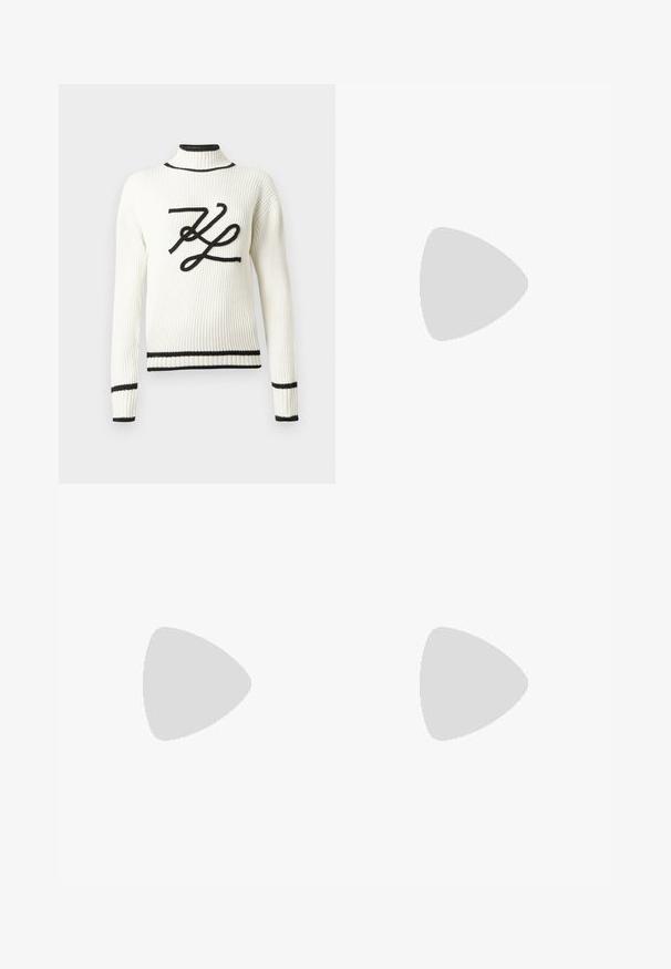 Weißer, gerippter Pullover mit einem schwarzen, gestickten Logo auf der Vorderseite. Verfügt über einen hohen Kragen und schwarze Einfassungen an Bündchen und Saum.; Schwarze maßgeschneiderte Hose mit geradem Bein, ausgestattet mit Fronttaschen und einem glatten, strukturierten Stoff. Saubere, minimale Details.; BOSS IRYNA BOOTIE - Plateaustiefelette - black; Schwarze Lederhandtasche mit einem strukturierten Design, das eine verkürzte Form, einen oberen Griff und goldfarbene Hardware-Details aufweist. Verstellbarer Schulterriemen ist enthalten.