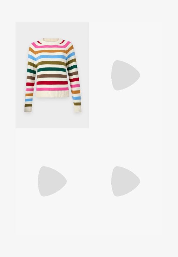 GAP CASHSOFT CREW - Pullover - multi coloured; Bermudas en denim bleu foncé avec une taille à cordon, comportant des passants de ceinture standard et des détails de couture visibles.; Baskets montantes en toile blanche avec semelle en caoutchouc noir, capuchon en caoutchouc à l'avant, et six œillets pour les lacets, présentant un design épuré et minimaliste.; Sac à main en cuir rouge avec un design angulaire et géométrique. Il dispose d'une seule sangle ajustable et d'une fermeture à rabat avec un detailing cousu.