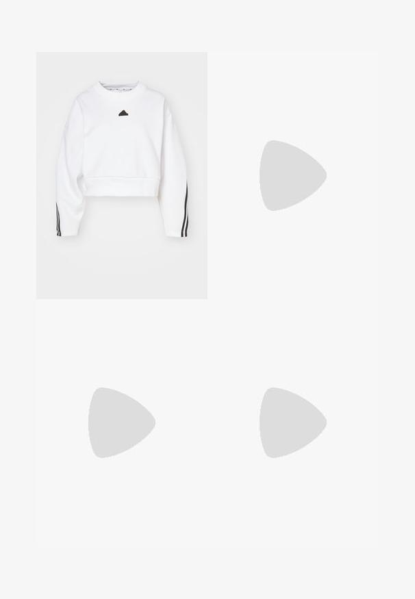 adidas Sportswear FUTURE ICONS THREE STRIPES  - Ikdienas džemperis - white; Īsām piedurkņu sporta T-krekls, tumši pelēks ar perforētu tekstūru. Iespējots ar baltu logotipu un kontrastējošām sānu svītrām. Apaļa kakla izgriezums.; Melnas šorti, kas izgatavoti no elastīgas auduma, ar augstu jostasvītru un mazu Adidas logo labajā apakšējā stūrī. Gluda tekstūra, pieguloša piegriezuma.; Balti sporta apavi ar acs audumu, lime zaļiem akcentiem un melnu zoli. Iespējas: trīs svītru dizains sānos un mīkstināta apkakle.