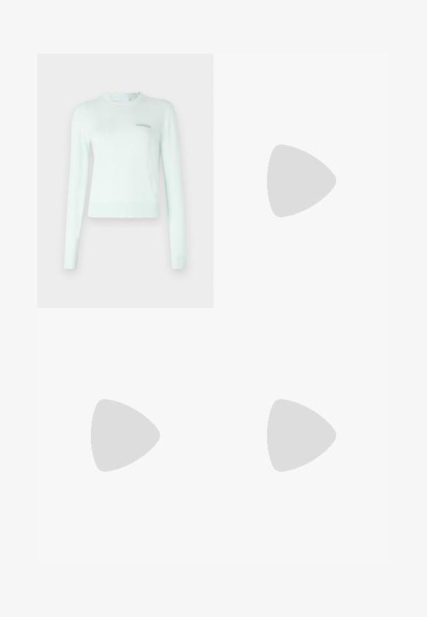 Maglione verde menta realizzato in tessuto morbido, con maniche lunghe, scollo e polsini a coste, e un piccolo logo ricamato sul petto.; Jeans in denim azzurro chiaro con vita alta, taglio a gamba larga, due tasche laterali e design plissettato. Texture morbida con una finitura sbiadita.; Tacchi slingback in pelle nera con punta affusolata, caratterizzati da un tacco alto e un accento dorato sulla cinghia regolabile. Texture liscia.; Borsa a mano in pelle nera con un design strutturato, caratterizzata da una forma corta, manico superiore e accessori in metallo dorato. Inclusa tracolla regolabile.