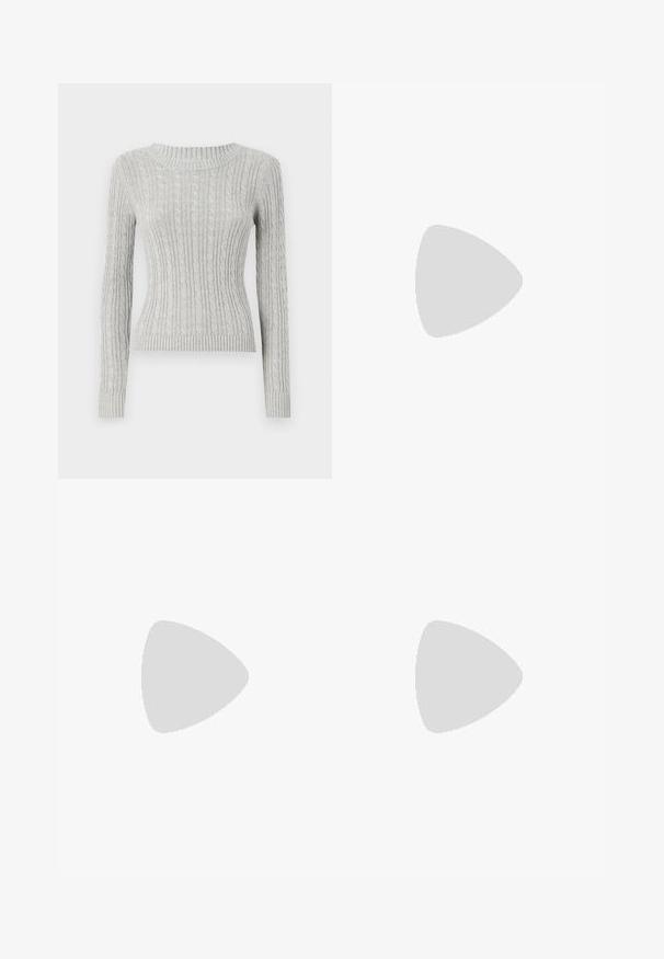 Hollister Co. EMEA ICON - Jumper - grey; Light blue flared jeans made of denim, featuring a high waist, five-pocket design, and subtle gradient fading towards the hem.; Brown leather cowboy boots with pointed toe and block heel, featuring detailed stitching and raised accents on the shaft.; Black leather clutch bag with a flap and a gold metal buckle detail. Includes a black strap and a sleek, minimalist design.; Silver hoop earrings with a twisted design, featuring a polished finish and post-back closure. Measure approximately 3 cm in diameter.