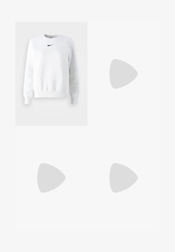 Grijze sweatshirt gemaakt van zacht materiaal, met een ronde hals, lange mouwen en een subtiele zwarte Nike-logo op de borst.; Marineblauwe joggingbroek van zachte stof, met een elastische tailleband met trekkoord, elastische boorden en een klein wit logo.; Nike Sportswear AIR MAX PORTAL - Sneakers laag - summit white/bright crimson/white/volt/black; Rechthoekige, doorzichtige brillenglazen met een dunne zilveren metalen montuur en zwarte acetaat uiteinden. Heeft minimale hardware voor een strakke uitstraling.