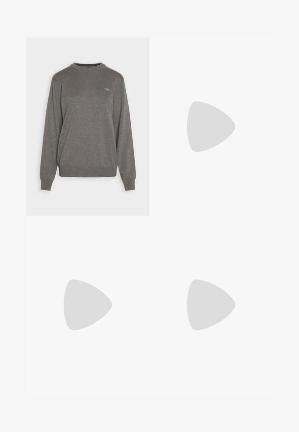 Grauer gestrickter Pullover mit langen Ärmeln, rundem Ausschnitt und gerippten Bündchen, der ein kleines gesticktes Logo auf der Brust aufweist.; Graue Jogginghose aus weichem Stoff, mit einem elastischen Bund, seitlichen Taschen und einem schmal zulaufenden Bein.; Sportschuhe mit einem Obermaterial aus weißem Leder, grauer Wildleder-Zehenkappe und drei schwarzen Streifen. Sie verfügen über ein blaues Logo auf der Zunge und eine strukturierte Gummisohle.; Arnette THEKIDD UNISEX - Sonnenbrille - black