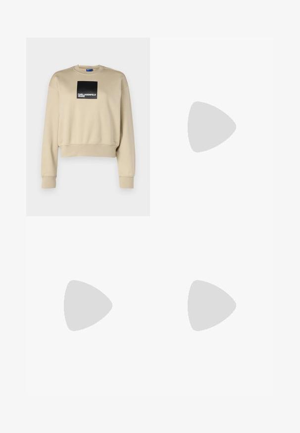 Karl Lagerfeld Jeans SWEATSHIRT - Sudadera - safari; Falda blanca plisada con una cinturilla elástica negra que presenta el logotipo "LACOSTE". Diseño de longitud media con textura suave.; Zapatillas blancas de cuero con una suela blanca gruesa, acento en el talón de ante negro y logo grabado en el lateral. Diseño de cordones con seis ojales.; Gafas de sol negras de gran tamaño con una forma geométrica, que presentan lentes oscuros y un detalle gris contrastante en la montura. Logo en la pata.