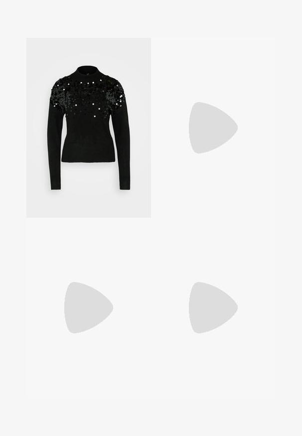 ONLY Petite ONLALBA SEQUINS HIGH NECK  - Maglione - black; ONLY Petite ONLMADISON BLUSH WIDE - Wide Leg - dark blue denim; Stivali neri alla caviglia con finitura lucida, punta quadrata e tacco a blocco spesso. Il design presenta una silhouette senza cuciture e un branding minimale.; Orecchini a cerchio in metallo argento con finitura spazzolata, caratterizzati da un design circolare e un gancio trasparente sul retro per una vestibilità sicura.