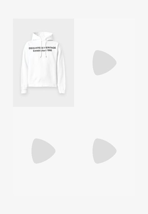 White hoodie featuring a front kangaroo pocket, drawstring hood, and black text: "DSQUARED2 HERITAGE Established 1995." Soft fabric.; Filippa K TERRY CROPPED TROUSERS - Trousers - sage melange; White leather sneaker with a smooth finish, round toe, flat laces, and a textured sole. Features a subtle logo on the heel.; Black round sunglasses with dark lenses and slim metal arms. Includes clear temple tips and silver accents at the hinge. Minimalist design.