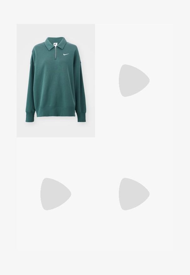 Nike Sportswear Športni pulover - vintage green/sail; Bežne cargo hlače z visokim pasom, širokimi nogami in štirimi velikimi stranskimi žepi. Narejene so iz trpežnega materiala z gladko teksturo in minimalnimi detajli.; Bele superge do gležnja, izdelane iz usnja, z oblazinjenim ovratnikom, perforiranim prstom, vezalkami in nastavljivim trakom okoli gležnja; logotip na strani.; Srebrni obroči za ušesa z gladko, polirano površino. Okrogla oblika in varna zaponka s klikom. Lahka zasnova, primerna za vsakodnevno nošenje.