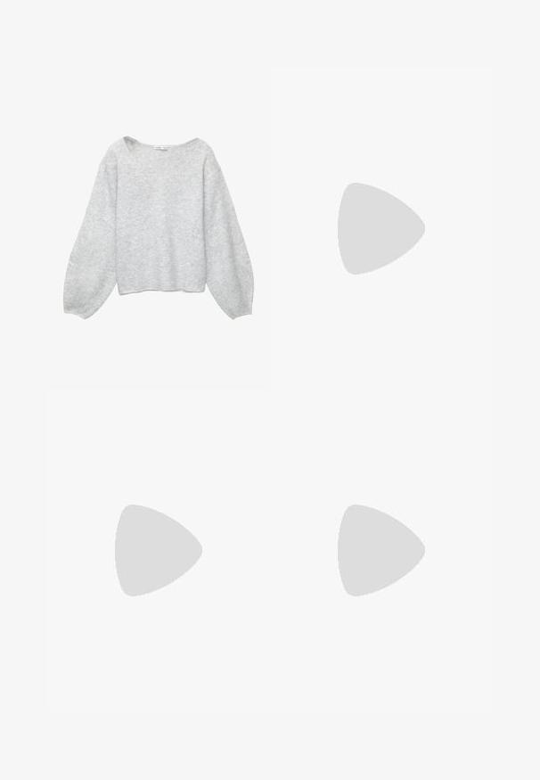 Pull gris clair, surdimensionné, en matériau doux, avec un col en V, des manches bouffantes et un ourlet court.; Pantalons larges noirs avec une taille élastique haute, en tissu doux et avec un ajustement loose, adaptés pour une tenue décontractée ou des environnements relaxants.; Baskets Adidas Superstar noires avec rayures blanches, bout en coque, et texte "Superstar" sur le côté, montrées en profil sur fond blanc.; Lunettes rectangulaires avec un motif écaille de tortue, monture en plastique noir et verres transparents. Présentent des branches fines et une légère courbure aux extrémités.; Sac hobo en suède beige doux avec une forme décontractée, une large bandoulière et un détail de couture à la main sur le devant.