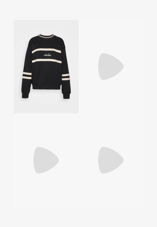Sudadera negra con dos franjas crema horizontales, cuello acanalado y logo en el centro. Los puños tienen un detalle de franjas similar.; Pantalones de campana negros con cintura ajustada y tela suave, mostrados en posición vertical contra un fondo blanco.; Zapato marrón de ante sin cordones con una suela gruesa y texturizada, que presenta un intrincado bordado amarillo y marrón a lo largo del borde superior.; Gafas de sol negras en forma ovalada con lentes oscuros y montura de plástico brillante. Presenta un logo dorado en la patilla, ofreciendo un diseño elegante y moderno.