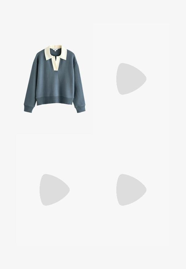 Pull bleu à manches longues avec un large col crème et une ouverture en V, poignets et ourlet côtelés, fabriqué en tissu tricoté.; Jupe en satin noir avec une texture lisse, un design épuré et une silhouette droite. Comprend une fente latérale pour plus de mouvement.; Bottes de cowboy en cuir noir avec un bout pointu, des motifs en relief en spirale et un talon de hauteur moyenne. Équipées d'une languette pour un enfilage facile.; Sac à épaule en faux cuir brun, de forme arrondie, avec des coutures minimales et un accent en matériel doré. Il possède une fermeture zippée sur le dessus et une sangle réglable.