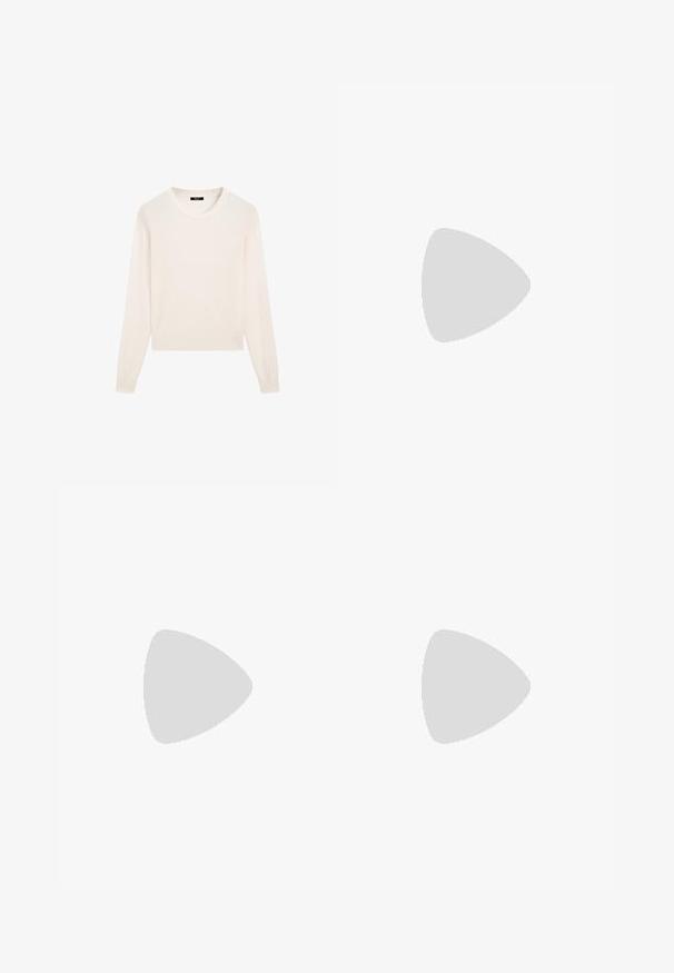 Světlý béžový pletený svetr s dlouhými rukávy, kulatým výstřihem a žebrovaným lemem. Měkká textura, minimalistický design, bez viditelných vzorů nebo akcentů.; Tmavě zelené široké džínsy vyrobené z bavlněné směsi, s předním zapínáním na knoflík, pěti kapsami a klasickým denimovým stehem.; Hnědá kožená sandál s otevřenou špičkou a bočními výřezy. Obsahuje kotníkový pásek s kovovou sponou a plochou podrážku.; Hnědá kožená taška přes rameno s dvěma dlouhými uchy, strukturální obdélníkový tvar, hladká textura a jemné švy.
