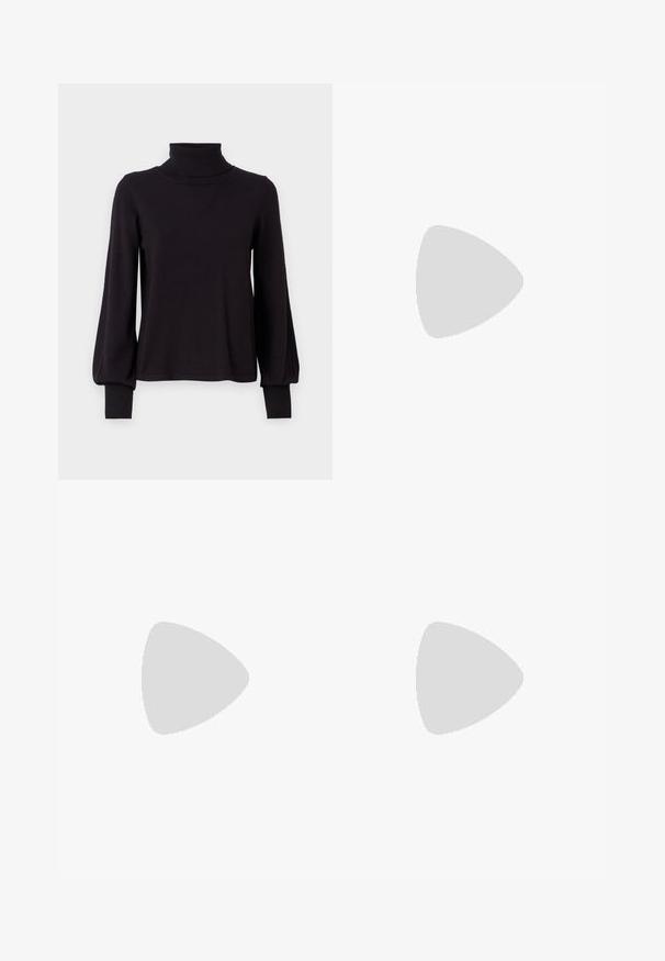 VILA VIAMANDA TURTLE NECK  - Pulóver - black; Barna velúr bővülő nadrág, magas derékkal, elülső és hátsó zsebekkel, sima textúrával. Kényelmes szabással a láb mentén.; Fényes bordó bokacsizma vastag fekete sarokkal, sima felülettel és egyszerű dizájnnal. Nincsenek látható zárak vagy minták.; Barna bőr vászontáska sima textúrával, nyitott tetejű dizájnnal és két vállpánttal. Minimális varrással és látható hardver nélkül készült.
