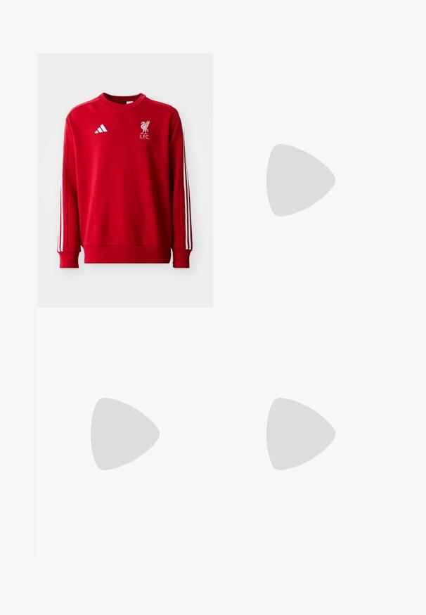 adidas Performance LIVERPOOL FC DNA SWEAT - Klubbkläder - strawberry red; Röd bomulls-t-shirt med en vit logotyp med tre ränder och "BAYERN MÜNCHEN" i blått. Rund hals och korta ärmar, enkel design.; Röda sweatpants med elastisk midja, vita sidostråk och logodetaljer på höfterna och nedre benet. Tillverkade av mjukt tyg med ribbade muddar.; Svarta sportskor med ett texturerat nätövre, vita accentlinjer, en dämpad sula och en förstärkt häl för stöd.