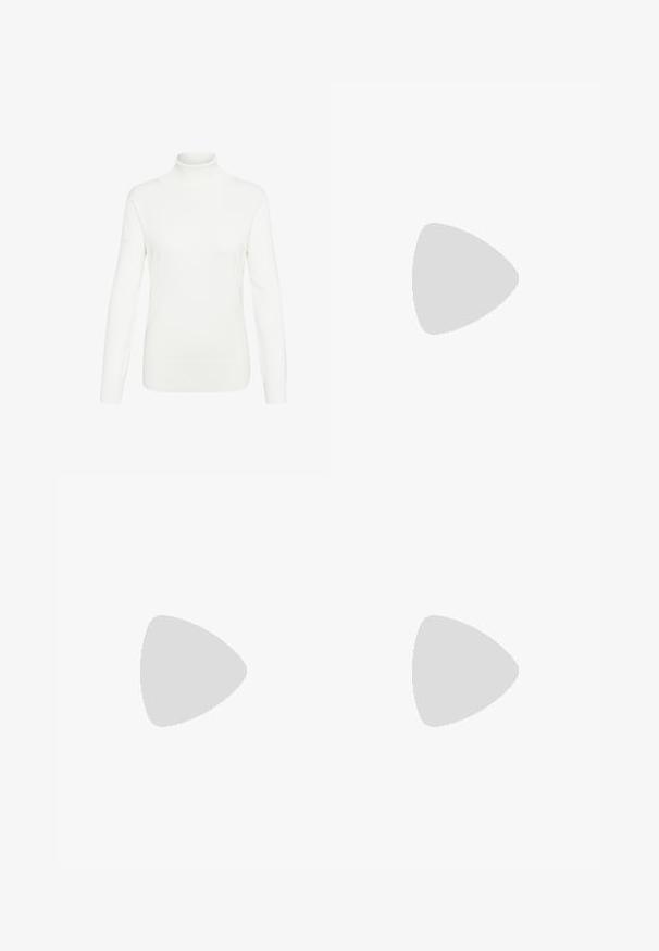 White turtleneck sweater made of soft knit fabric. Features long sleeves and a fitted design, with a ribbed neckline and hem.; Black pleated trousers with an elastic waistband. Features wide legs and a smooth, textured fabric with vertical stripes.; Tall black leather boot with chunky platform sole and block heel, featuring pull tab and textured tread on outsole.; Black leather hobo bag with a smooth texture, curved shape, and single adjustable strap; features a wide opening at the top.