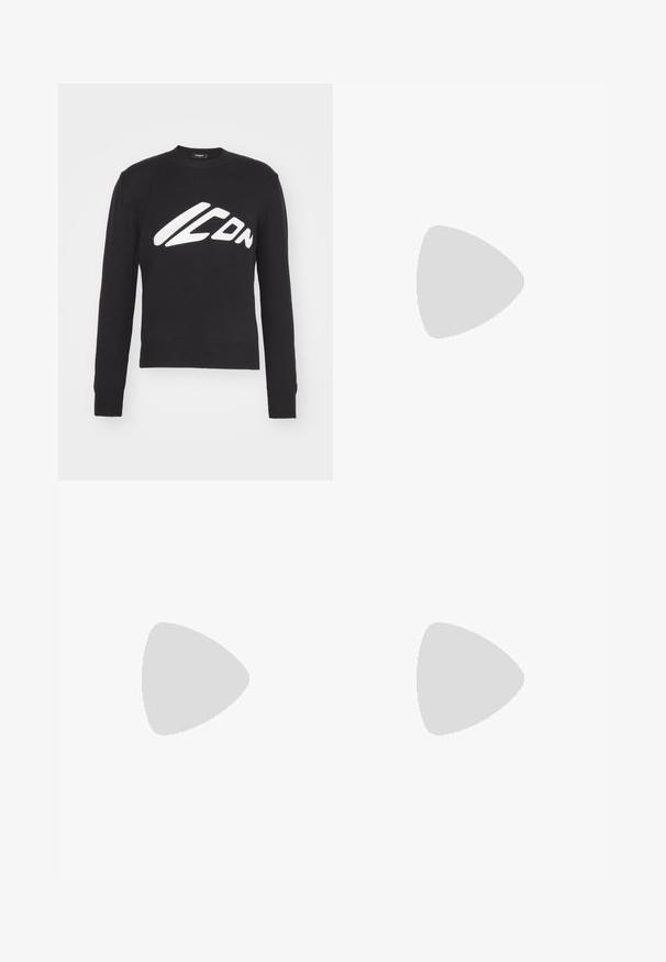 Pull en maille noir avec un col rond, des poignets et un ourlet côtelés. Affiche un logo "ICON" blanc bien visible dans une police stylisée sur le devant.; Filippa K TERRY CROPPED TROUSERS - Pantalon classique - sage melange; Baskets blanches avec des accents en daim, bout arrondi, lacets plats et semelle en caoutchouc crème. Présente une marque verte sur le talon.; Lunettes de soleil noires rondes avec verres sombres et branches en métal fines. Comprend des embouts transparents et des accents argentés au niveau de la charnière. Design minimaliste.