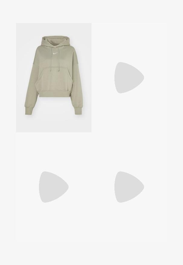 Ανοιχτό πράσινο κοντό φούτερ φτιαγμένο από μαλακό ύφασμα. Διαθέτει μπροστινή τσέπη καγκουρό, κουκούλα με κορδόνια και ένα μικρό άσπρο λογότυπο στο στήθος.; Μαύρες αθλητικές σορτς με φαρδιά μαύρη ελαστική ζώνη που φέρει την επιγραφή "NIKE PRO" σε λευκά γράμματα. Περιλαμβάνει ένα μικρό λευκό λογότυπο Swoosh της Nike στο πόδι.; Μαύρο αθλητικό παπούτσι με λείο, υφασμάτινο επάνω μέρος. Διαθέτει στρογγυλή μύτη, επενδεδυμένο κολάρο και ορατή αερόσκληρη μόνωση στη σόλα.; Λευκά γυαλιά ηλίου με τολμηρό, υπερμεγέθη σχέδιο και καθρέφτες φακούς, διαθέτοντας λείες πλαστικές υφές και τονισμένες καμπύλες.