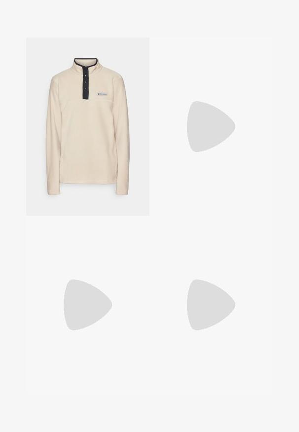 Columbia STEENS MOUNTAIN™ HALF SNAP - Flísová bunda - ancient fossil/black; Sivý tričko s krátkym rukávom vyrobené z jemnej, textúrovanej tkaniny, s malým modrým logom Patagonia na ľavej strane hrude. Žiadne ďalšie vzory.; Tmavošedé nohavice vyrobené z odolného materiálu, s vreckom na zips, rovnými nohavicami a pútkami na opasok pre nastavenie veľkosti.; Hnedé vodoodolné tenisky s textúrovaným zvrškom, perforovanými detailmi, čiernou oporou päty a šedou gumovou podrážkou. Šnúrky sú ozdobené kovovými koncami.