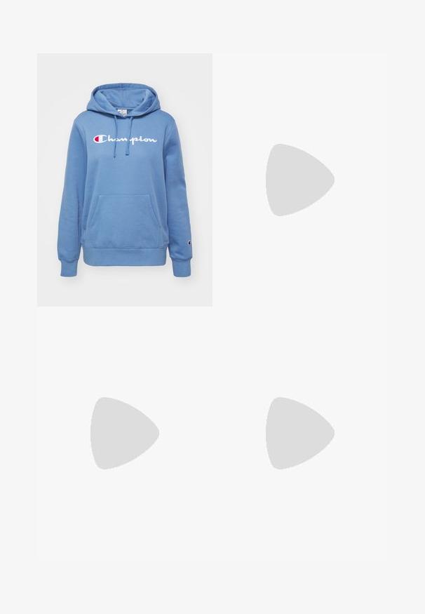 Champion ICONS CONTRAST LARGE LOGO - Športni pulover - blue; Črne legice iz gladkega, raztegljivega blaga. Imajo širok pas in zožen dizajn nog, primeren za aktivno ali vsakodnevno nošenje.; Beli usnjeni športni copati z svetlo modrimi poudarki, sivi semiš konice in rjavim gumijastim podplatom. Imajo tri modre črte in blagovno znamko "Samba".; Črne sončne očala z rjavim odtenkom leč; pravokotna oblika s širokim okvirjem, vključno z diskretno kovinsko dekoracijo na obeh strani.