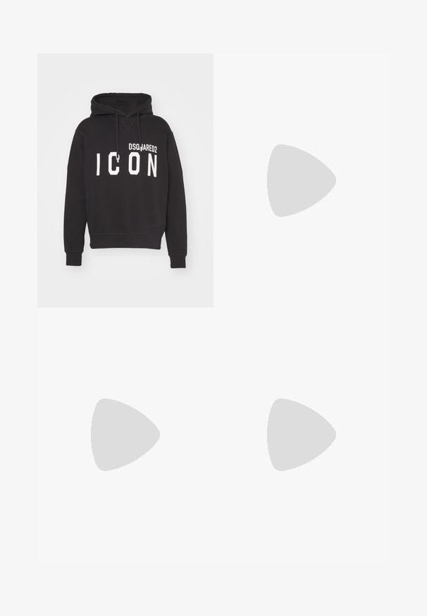 Schwarzer Hoodie aus Baumwolle, mit Kängurutasche, Kapuze mit Kordelzug und auffälligem weißen Text "ICON" mit Markenname "DSQUARED2."; Han Kjøbenhavn WIDE LEG - Stoffhose - light grey; Schwarzer geflochtener Slipper mit einem glatten Lederakzent im Obermaterial, einem runden Zehendesign und einer flachen Gummisohle.; Schwarze Leinenshoppingtasche mit zwei Griffen, flachem Oberteil, strukturierten Oberflächen und einem kleinen, geprägten Logo auf der Vorderseite.