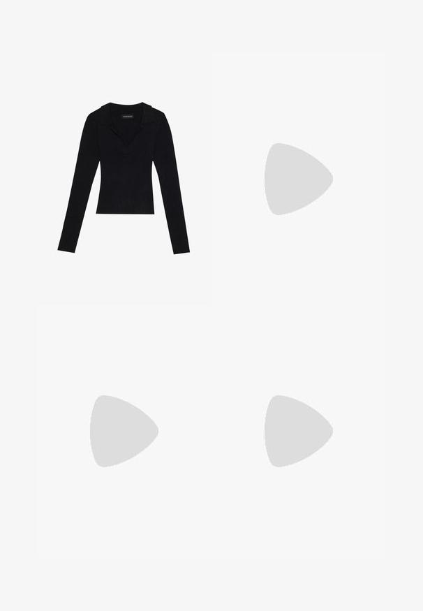 Black ribbed long-sleeve top with a collared neckline, made of stretchy fabric, featuring a fitted silhouette and subtle texture.; Burgundy corduroy mini skirt with a-line shape, featuring five silver buttons down the front and subtle ribbed texture.; Black leather shoes with a rounded toe, thick block heel, and elastic side accents, paired with dark tights and a black skirt with a slit.; Cat-eye sunglasses with a black and orange tortoiseshell frame, brown lenses, and sleek, pointed tips. Features a minimal logo on the temple.