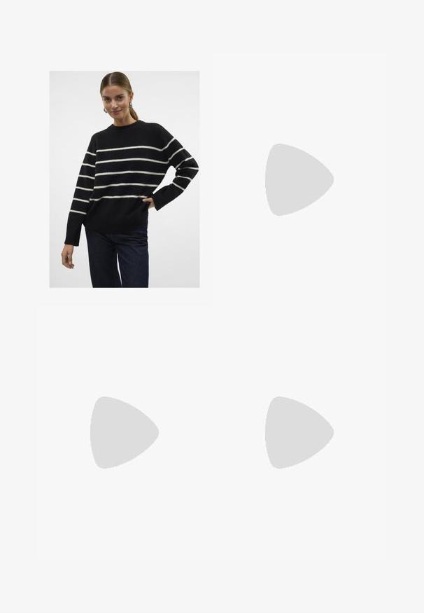 Vero Moda VMFLAWLESS O-NECK NOOS - Pulover - black; Hlače širokega kroja v temno sivi tkanini, z gumbnim zapenjanjem, sprednjimi naborki in zankami za pas. Gladka tekstura s prilagojenim dizajnom.; Črne tekaške čevlje z mrežasto in sintetično zgornjimi deli, prilagodljivim podplatom ter elastičnimi vezalkami. Imajo oblazinjen srednji podplat za udobje.; Črna usnjena torba za ramo z gladko teksturo, ukrivljenim vrhom in enim trakom. Ima zadrgo in minimalističen dizajn.