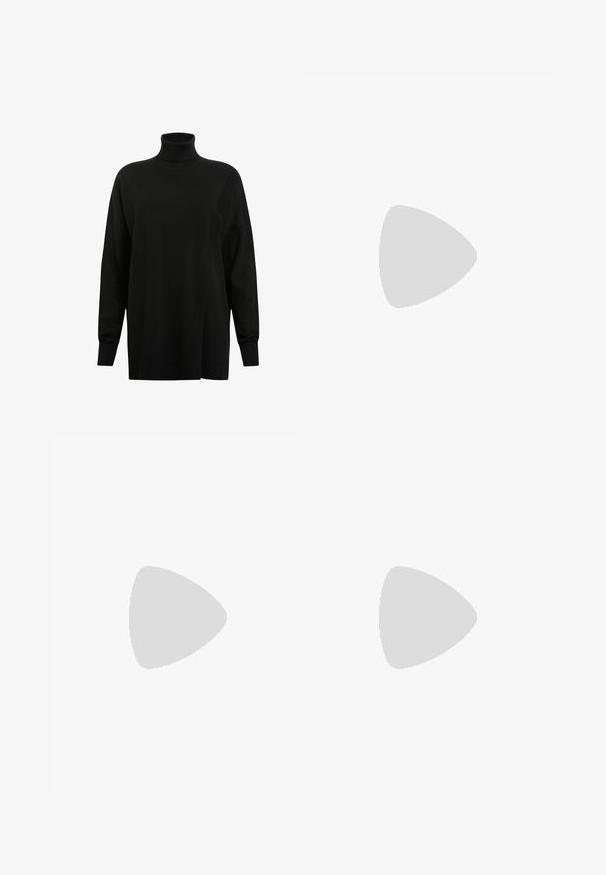 AllSaints BERN czarny; Jeans typu wide-leg w ciemnoszarej dżinsowej tkaninie. Posiadają wysoki stan, pięć kieszeni oraz zapięcie na guzik z przodu. Gładka faktura z delikatnym przetarciem.; Białe skórzane sneakersy z czarnymi zamszowymi akcentami, trzema czarnymi paskami, beżową gumową podeszwą i złotym logo "SPEZIAL" na boku.; Okulary przeciwsłoneczne w złotej metalowej oprawie z zielonymi soczewkami, o okrągłym kształcie, cienkich zausznikach i białych plastikowych akcentach na końcach ramion.