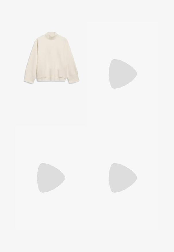 Tejbézs színű pulóver bordázott garbónyakkal, ejtett vállakkal és kissé cropped fazonnal. Puha, texturált anyagból készült.; Fehér kötött midi szoknya, amelynek textúrája függőleges vonalakkal és kivágott részletekkel díszített az alján. Rugalmas derékpánt. Puha anyag.; Fekete bőr balettcipő lekerekített orral, sima tekstúrával, minimális varrással és rugalmas talp kialakítással.; Barna bőr kézitáska, hajtókás zárással, arany színű fém kiegészítőkkel, vállpánttal és sima felülettel. Kompakt téglalap alakú.