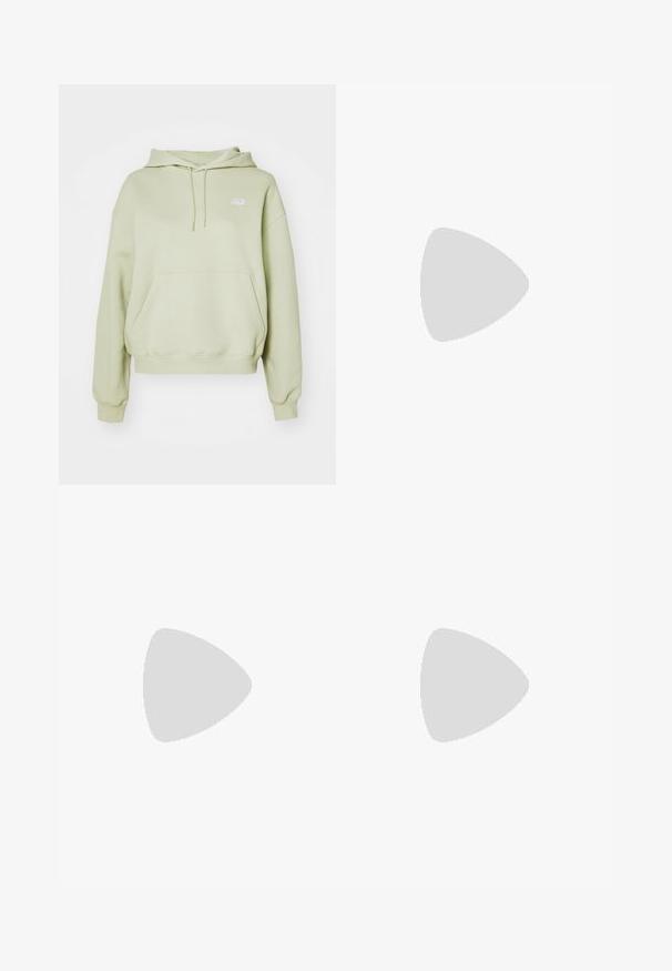 Hoodie verde claro feito de material suave, com um bolso frontal e capuz ajustável. Apresenta um pequeno logótipo branco no peito.; Bodysuits sem mangas em preto e branco com decote redondo e fundo em fio dental, feitos de um tecido liso e elástico.; Calças de fato largas em creme com cintura elástica e cordão ajustável. Texto bordado em verde "Athletic" na frente. Tecido suave.; Ténis atléticos bege com parte superior em malha, detalhes texturizados e sola de borracha. Apresenta um logótipo proeminente de lado e fecho com atacadores.