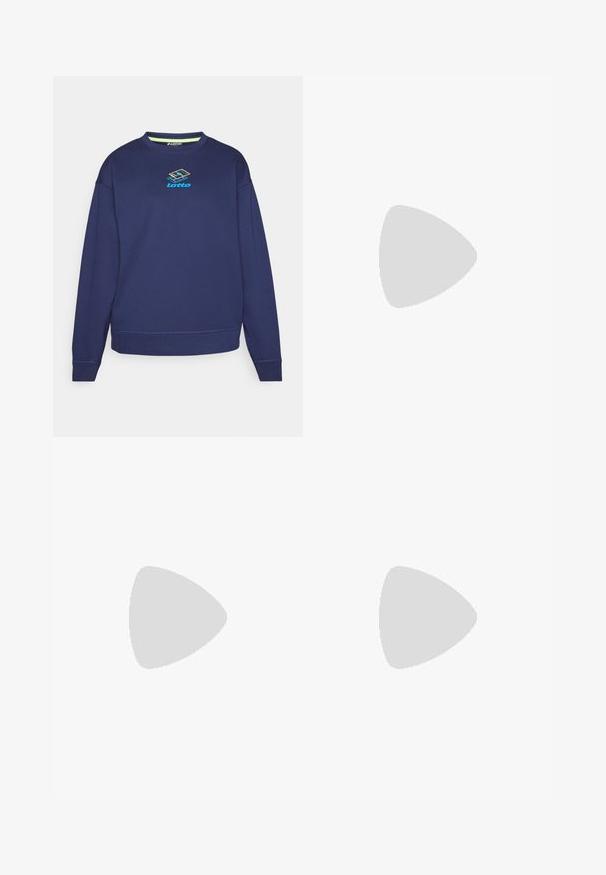 Sudadera azul marino fabricada en mezcla de algodón, con cuello redondo, mangas largas y un logo de Lotto multicolor en el centro.; Camiseta blanca de manga corta hecha de algodón con cuello redondo y logo negro de "DICKIES" en la parte izquierda del pecho. Textura suave y diseño ajustado.; Pantalones de chándal anchos color crema con cintura elástica y cordón ajustable. Texto bordado en verde "Athletic" en la parte frontal. Tejido suave.; Zapatilla ligera con parte superior de malla y ante en suaves tonos crema, con una suela gruesa y acentos tridimensionales.