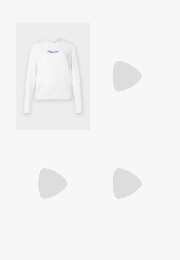 Witte sweatshirt met lange mouwen, ronde hals, ribgebreide manchetten en zoom. Voorzien van blauwe borduurring met het "Guess Jeans" logo aan de voorkant.; Plisséminirok in het wit met een zwarte elastische tailleband met het "LACOSTE"-logo. Middellange ontwerp met een zachte textuur.; Witte leren sneakers met een dikke witte zool, zwarte suède hielaccent en een geperst logo op de zijkant. Vetersluiting met zes oogjes.; Zwarte oversized zonnebril met een geometrische vorm, voorzien van donkere glazen en een contrasterend grijs detail op het montuur. Logo op de arm.