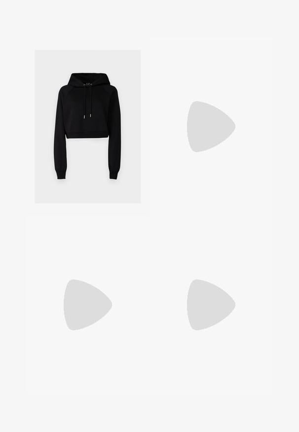 GAP ULTRA CROP HOODIE - Bluză de molton - true black; Șorturi negre cu un model de imprimeu leopard în nuanțe variate de gri. Confectionate dintr-un material moale, elastic, cu o textură netedă.; Tenis alb din piele cu fanta pe vârful piciorului, talpă texturată și șireturi albe, purtat cu pantaloni larga roșii și un fundal albastru și galben.; Trei perechi de ochelari de soare dreptunghiulari: una roz, una albă, una neagră. Toate au lentile închise la culoare și un cadru din plastic lucios.