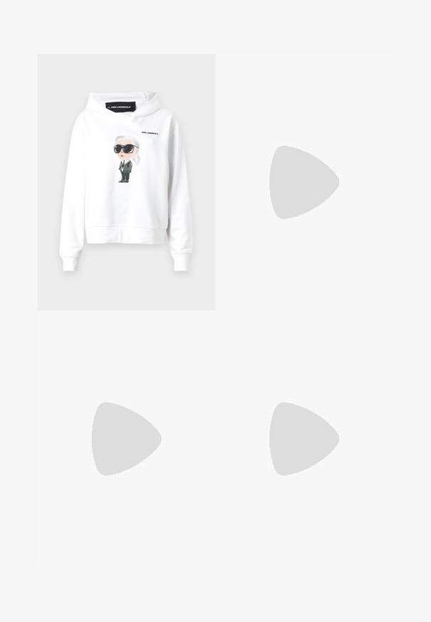 KARL LAGERFELD IKON AQUARELLE - Felpa - white; Pantaloni neri con un ampio dettaglio a fascia drappeggiata in vita. Tessuto liscio, taglio dritto e cintura plissettata.; Scarpe slingback nere in pelle con punta affilata, tacco sottile e dettaglio decorativo a fibbia sulla tomaia. Texture liscia e design elegante.; Borsa a righe bianche e nere con una forma strutturata, dotata di manico superiore, tracolla a catena staccabile e dettaglio logo metallico.
