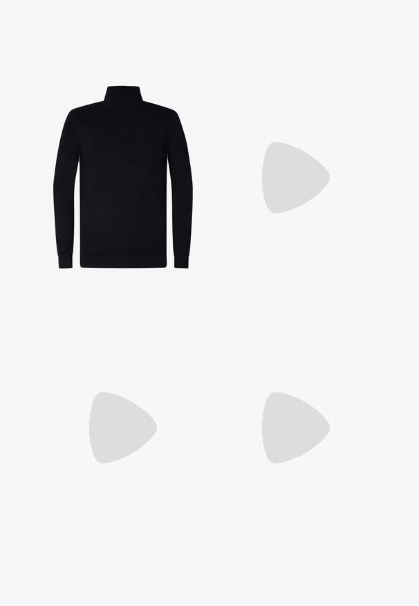 Maglione a collo alto nero, con polsini e colletto a costine, realizzato in un morbido tessuto knit, design leggero, maniche lunghe, senza marchi o fantasie visibili.; Pantaloni neri a gamba larga con frontale plissettato, tasche laterali e una texture di tessuto liscia. Progettati per un fit comodo.; Mocassino in pelle bordeaux con punta tonda, dettagli cuciti e un piccolo accentu decorativo sulla tomaia. Suola piatta in contrasto.; Borsa a tracolla in pelle marrone con pattina pieghevole, cinturino regolabile, accessori in metallo e finitura liscia. Include una chiusura frontale con un anello.; Orologio da polso quadrato in quarzo con quadrante bianco, lancette blu, numeri romani, display della data e cinturino in pelle nera con finitura testurizzata.