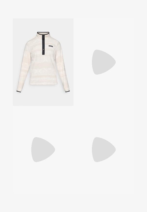 heleroosa fliistsweater heled beige'ga, millel on mustriline tekstuur, kõrge kaelus, nupplukuga ning tumesinised aktsendid.; Columbia GRANITE POINT™ - Pikkade varrukatega topp - iron; Beige taskupüksid, millel on eemaldatavad osad, valmistatud kerge materjaliga. sisaldab külge taskud ja kohandatud disain. Sile tekstuur.; Kerged Columbia spordijalanõud valgest võrgust, millel on tekstureeritud hall tall ja kummist haardepind. Omaduseks on polsterdatud krae ja nööridega kinnitussüsteem.