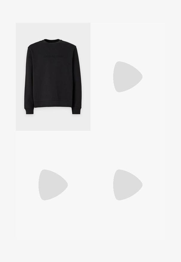 Black sweatshirt made of soft fabric, features a crew neck, long sleeves, and embossed "MICHAEL KORS" logo at the chest.; Black cotton t-shirt featuring a textured red mushroom embroidery on the left chest and white text graphics on the opposite side.; Han Kjøbenhavn CARGO TROUSERS - Cargo trousers - dark brown; White leather sneaker with a smooth finish, round toe, flat laces, and a textured sole. Features a subtle logo on the heel.