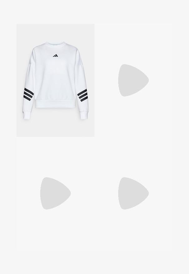 Hvit hettegenser laget av mykt stoff har rund hals, drop shoulder-design, svart Adidas-logo på brystet, og svarte striper på ermene.; Hvit idrettsskjorte med korte ermer, laget av glatt, elastisk stoff. Har en liten svart Adidas-logo på brystet.; adidas Performance Tights - black; Svart og rosa treningssko med teksturert overdel, mønstrede detaljer, fremtredende snøringer og en klumpete såle med rosa detaljer.