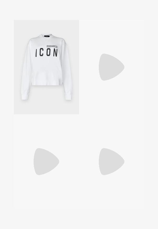 DSQUARED2 ICON COOL FIT CREWNECK - Mikina - white; Černé kalhoty z umělé kůže širokého střihu, se bílým prošíváním, předními kapsami a zlatým knoflíkem v pase.; Černé kožené baletní byty s kulatou špičkou, hladkou texturou, minimálními švy a flexibilním designem podrážky.; Černá kožená kabelka s křivkovým designem, zdobená stříbrnými hřebíky, s přezkou a dvěma bočními kapsami. Nastavitelný popruh pro různé možnosti nošení.