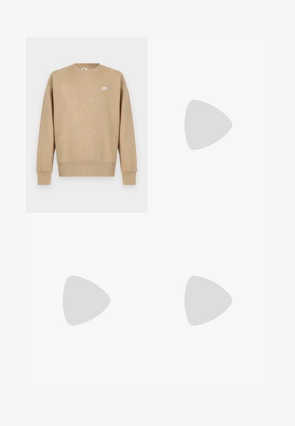 Gaiši brūns Nike sporta krekls ar apaļu kaklu, garām piedurknēm un balto logotipu uz krūtīm. Audums izskatās mīksts ar gludu tekstūru.; Melnas sporta bikses ar elastīgu jostasvietu, brīvu piegriezumu, aprocēm ap potītēm, gludu tekstūru, un bez redzamām rakstu vai aparatūras akcentiem.; Baltas Nike Air Max 90 sporta apavi ar sietu un ādas augšdaļu, caurspīdīgu pirksta daļu un redzamu gaisa vienību papēdī.; Melni saulesbrilles ar matētu apdari, taisnstūra lēcām, nedaudz izliektiem tempļiem, smalkiem logotipa elementiem un dūmu nokrāsas lēcām.