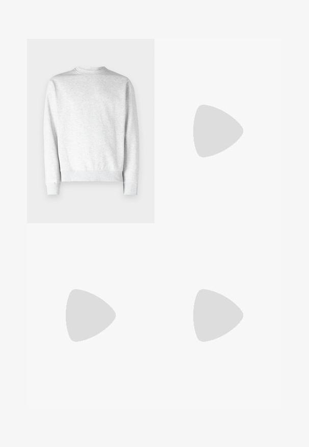 Gai pelēks džemperis ar apaļu kaklu, izgatavots no mīksta fleeces materiāla, ar ribotām aprocēm un apakšmalu, ar gludu teksturētu virsmu.; Melni elastīgi bikses ar taisnas kājas dizainu, ar gludu tekstūru un bez redzamām zīmēm vai detaļām.; Melnas ādas loafers ar gludu apdari, mokasīnu stila augšdaļu, šūtu detalizāciju un gumijas zoli. Klasisks dizains ar zemu papēdi.; Melnas saulesbrilles ar taisnstūra formu, tumšiem stenģiem, sudraba akcentiem pie tempļiem un matētu apdari uz rāmja.