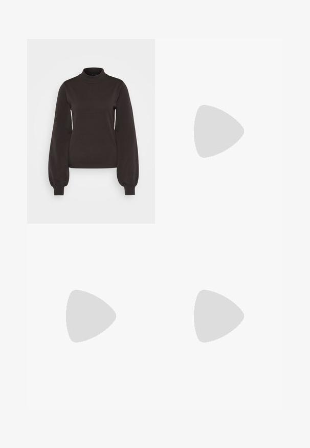 Vero Moda Tall VMMERCURY HIGHNECK  - Neule - chocolate torte; Ruskeat leveälahkeiset housut, joissa on sileä pinta, musta vyö vyötäröllä ja sivutaskut. Muotoiltu malli ja rento istuvuus.; Ruske kožne sandale s visokom potpeticom, otvorenim prstima, podesivim kopčanjem oko gležnja i prugastim platformskim đonom.; Ruskeat kilpikonnaruutulasiset silmälasit, joissa ovaalit linssit, ohuet varret ja läpinäkyvät yksityiskohdat. Temppeleissä on huomaamaton logo. Suunnittelultaan suora ja kevyt.
